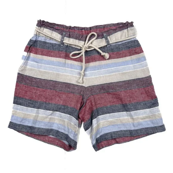 J. Jill Love Linen White Multi Striped Pull-On Shorts Drawstring Beach XS - NWT - Picture 2 of 5